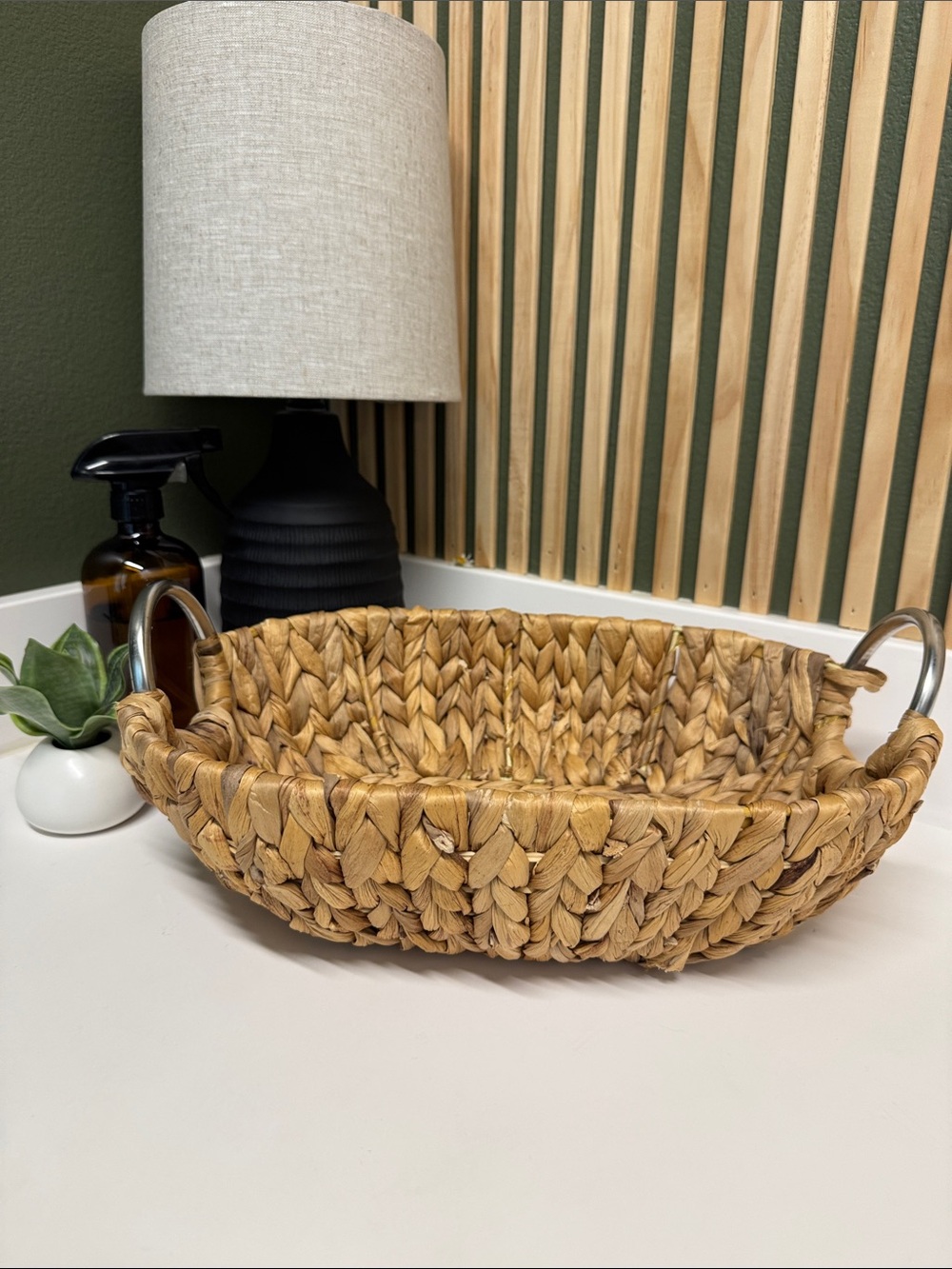 Woven Seagrass Serving Basket with Metal Handles - Natural